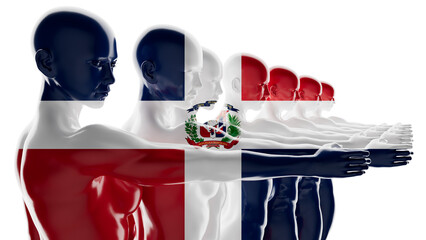 Silhouetted Human Figures with the Dominican Republic Flag Overlay