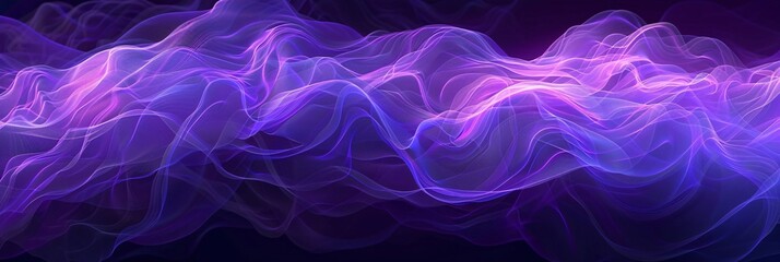 An abstract extravaganza of flowing neon waves in purple, creating a vibrant and dynamic backdrop that pulsates with energy - obrazy, fototapety, plakaty