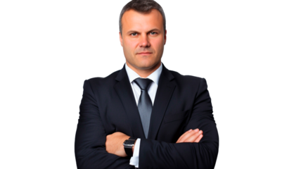 Portrait of confident businessman with arms crossed on a transparent background.

