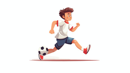 Boy running and kicking ball child soccer player  - obrazy, fototapety, plakaty