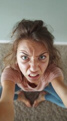 A woman taking a selfie with her cell phone camera, AI