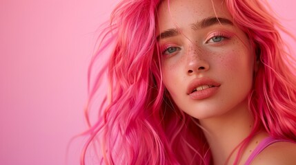 Naklejka premium Vibrant pink hair young woman portrait