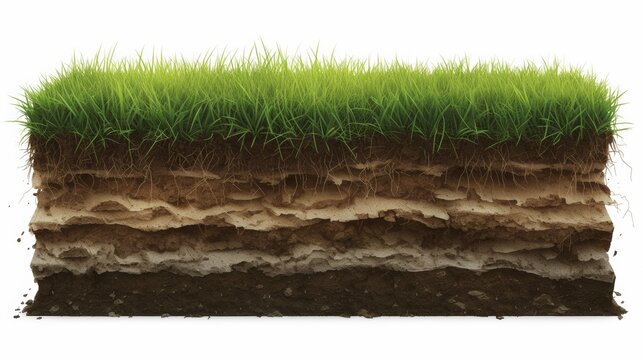 Cross-section of grass and soil layers