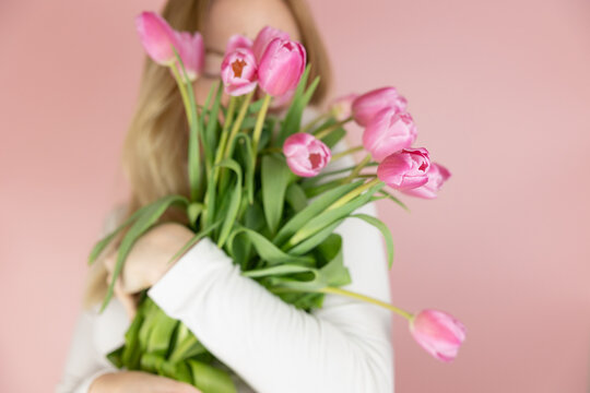 Pink Spring Flowers Tulips, Light Baby Girl Pink Background Beautiful Sweet Cheerful Wallpaper, May Mothers Day, Grow and Bloom, Joyful Seasonal	