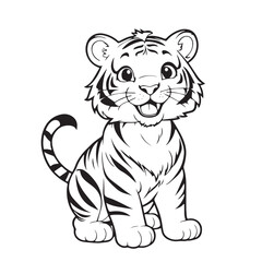 Beautiful hand-drawn vector illustration of funny tiger on a white background for coloring book for children