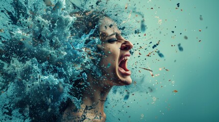 A woman with her mouth open and water splashing out of it, AI