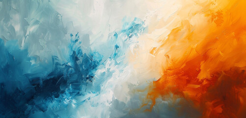 A super sharp, vivid abstract expression, capturing the clash between sun-kissed orange and cool,...