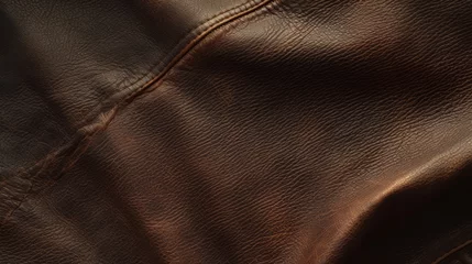 Fotobehang Close-up detail of brown leather texture with stitching © Denys