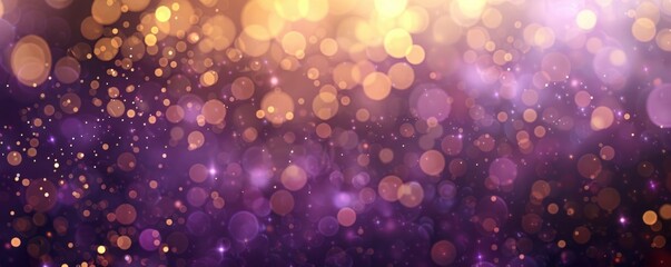 Abstract bokeh background. Gold bokeh on defocused violet lilac background - obrazy, fototapety, plakaty