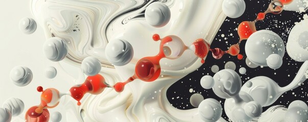 Vibrant abstract artwork depicting swirls of red and white paint in a cosmic style