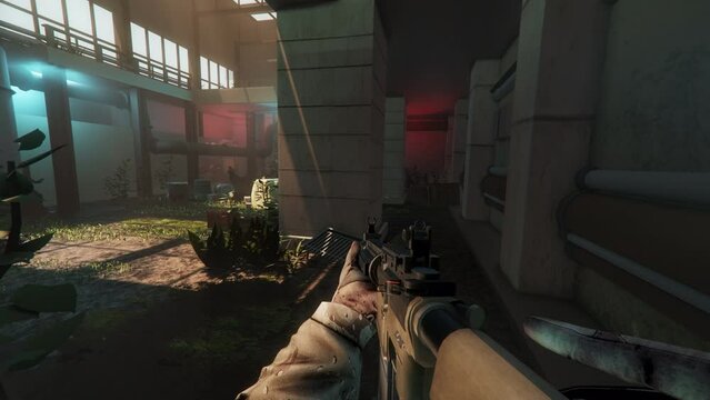 Playing the newly released shooter computer fps game. Player attacking the enemies in the computer game. Player defusing the terrorist bomb in time to complete the computer game mission. Battle.