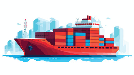Cargo ship with containers cartoon icon flat vector