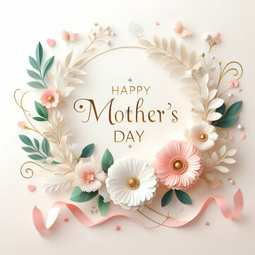 happy mothers day, Mother's day greeting card image with beautiful blossom flowers background, for marketing , posts, ads, AI generated image
