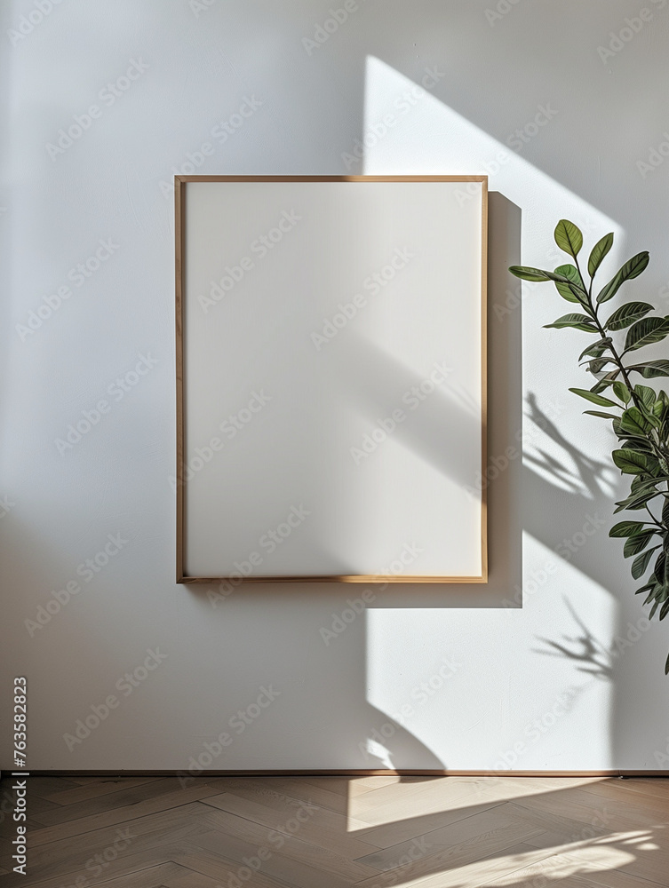 Poster empty art gallery space with a blank frame on the wall