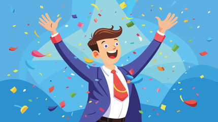Jubilant Man Celebrating With Confetti on a Festive Background