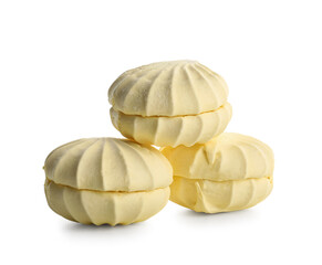 Sweet delicious zefirs on white background