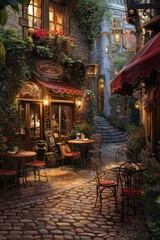 Fototapeta na wymiar A charming cafe tucked away on a quaint European street