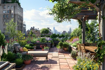A chic rooftop garden oasis in the middle of the city