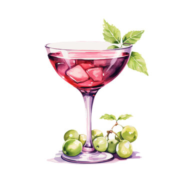 Vibrant watercolor artwork featuring wine and fruits