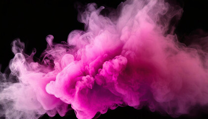 magenta and pink fluffy pastel ink smoke cloud against black background - obrazy, fototapety, plakaty