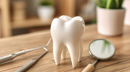 Dental model and dental equipment on brown background, concept image of dental background