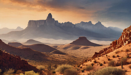 Mountain desert texas background landscape. Wild west western adventure explore inspirational vibe - obrazy, fototapety, plakaty