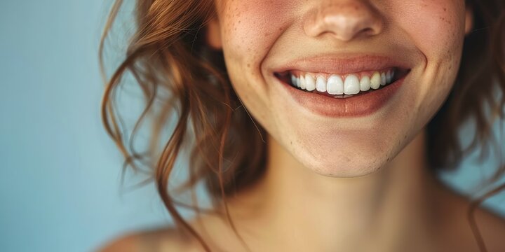 Perfect white teeth smile of a young woman. The result of the teeth whitening procedure.