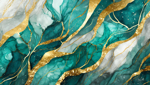 Teal and Gold Marble Abstract