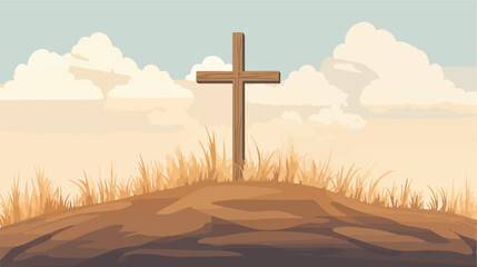 Christian wooden cross. Happy Easter image. Religion