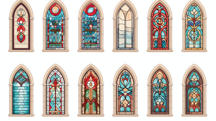 Church Windows Mosaic Set flat vector illustration