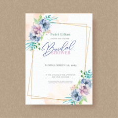 Bridal Shower Wedding Invitation with Purple Flowers Ornament Frame