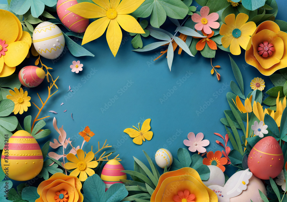 Wall mural Easter Poster Banner Cover Paper Artwork Background for Greeting or Social media Post. Neo Art Cards E V 9 12 - Wall murals