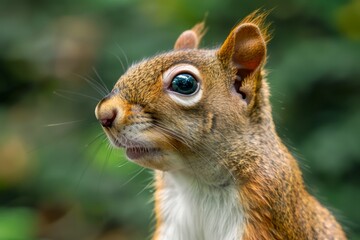 Close-up Portrait of a Curious Squirrel in Natural Green Backdrop, Wildlife Photography with Vivid Detail and Bokeh