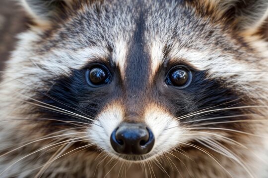 Close-Up Portrait of a Common Raccoon Gazing Forward with Vivid Detail and Sharp Focus on Eyes