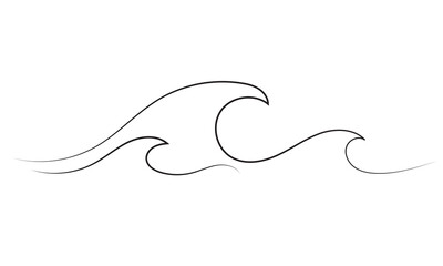 Vector isolated one line simple wave drawing. Single line wave minimal tattoo sketch. Vector illustration. EPS 10