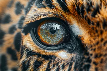 Gordijnen Close-up View of Tiger Eye with Detailed Fur Texture and Natural Patterns in Wildlife Photography © pisan