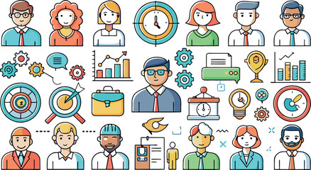 Simple Set of Business Management Related Vector Line Icons. Contains such Icons as Inspector, Personal Quality, Employee Management and more icons