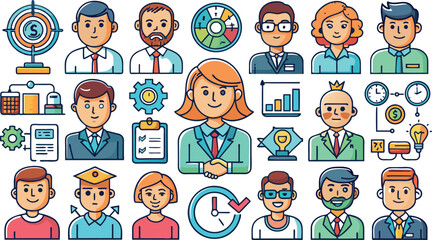 Simple Set of Business Management Related Vector Line Icons. Contains such Icons as Inspector, Personal Quality, Employee Management and more icons