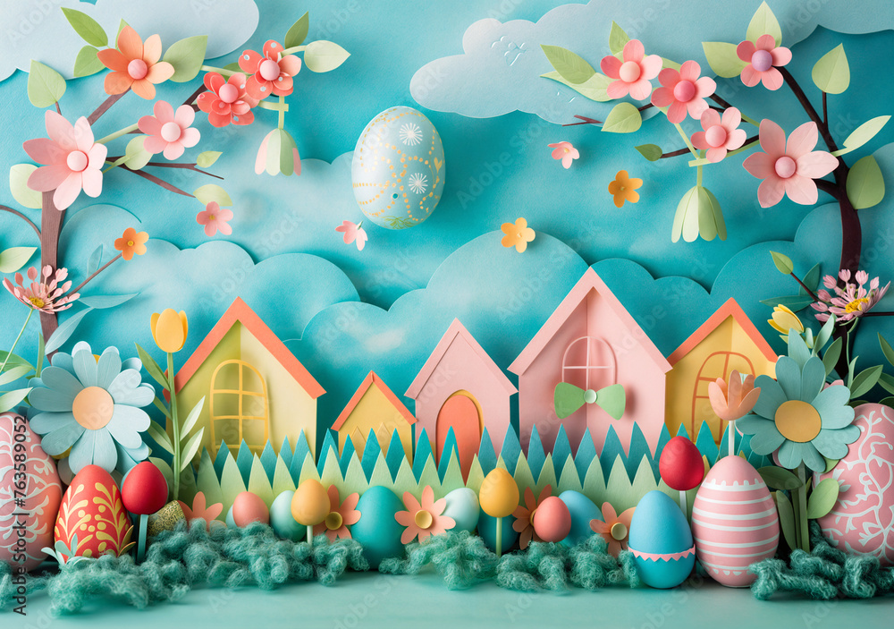 Wall mural Easter Poster Banner Cover Paper Artwork Background for Greeting or Social media Post. Neo Art Cards E V 9 1 - Wall murals