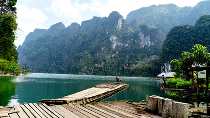 a raft on Lake Chao Lan in Thailand