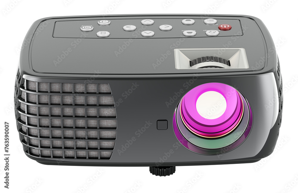 Poster black projector, closeup. 3d rendering isolated on transparent background