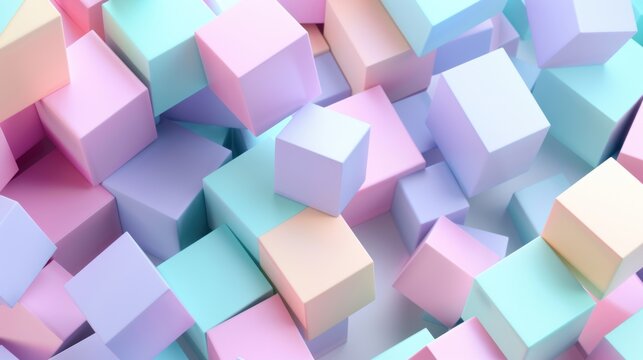 3D visualization of pastel color cubes geometric shape structure background. AI generated image