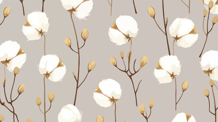Cotton flower seamless pattern. Organic flowers. 