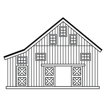 recommend clip art: Black white outline wooden open doors house barn. Vector line isolated illustration for coloring book