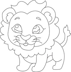 Cute Lion outline in cartoon style illustration for kids drawing book or coloring pages