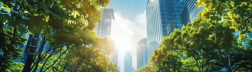 Incorporate a unique perspective, capturing the juxtaposition of urban infrastructure and lush greenery to highlight the integration of nature into the city Show how these initiatives contribute to a 
