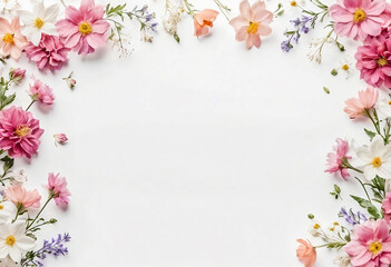 Floral frame border on white background, summer spring flowers, advertising banner
