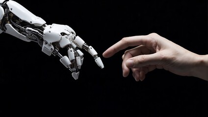 Human and robot hand about to touch Generative AI - obrazy, fototapety, plakaty
