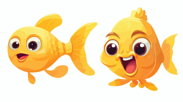Cute funny golden yellow fish characters with human
