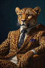 Leopard in a suit as a boss Generative AI